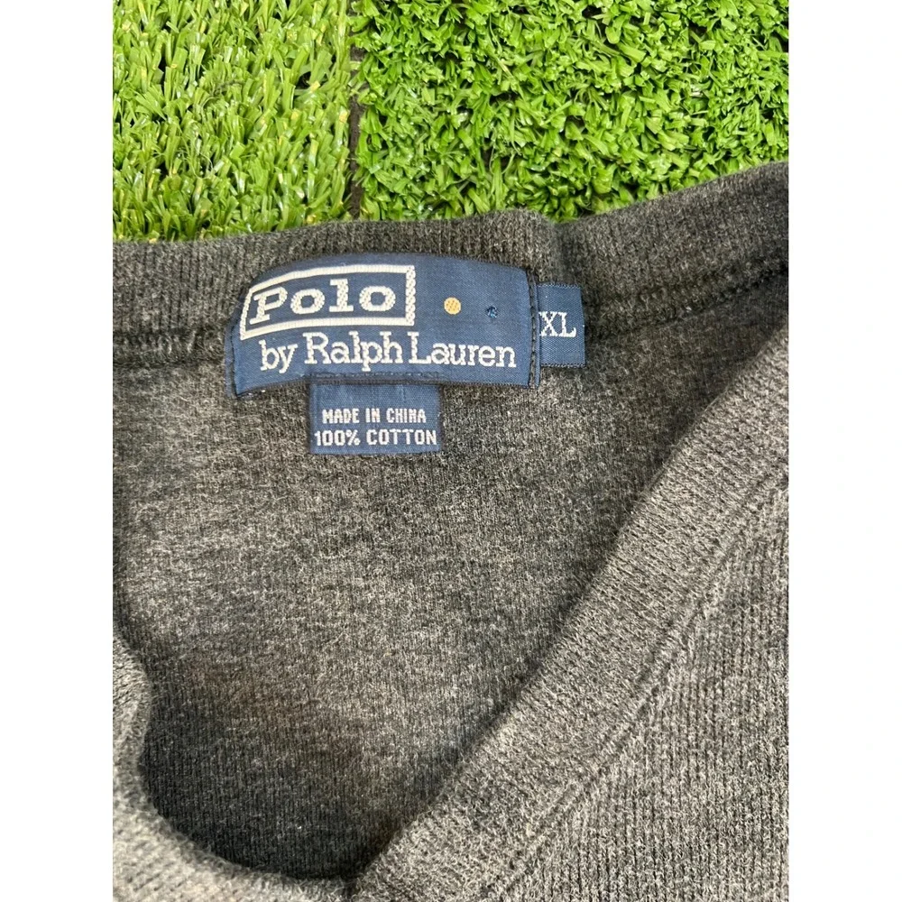 Polo Ralph Lauren‎ Mens XL Charcoal Grey V-Neck 100% Cotton Pony Logo Sweater